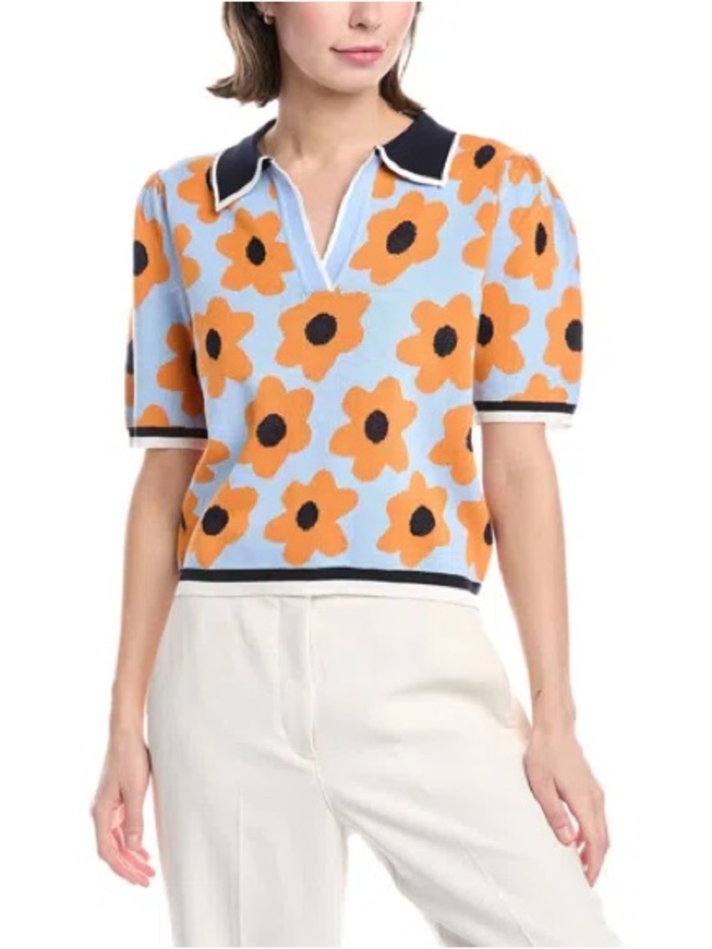 Nanette Lepore Blue Sweater with Orange Floral Print